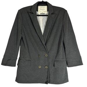 Cartonnier Anthropologie Gray Double Breasted Blazer Jacket Size M 3/4 Sleeve